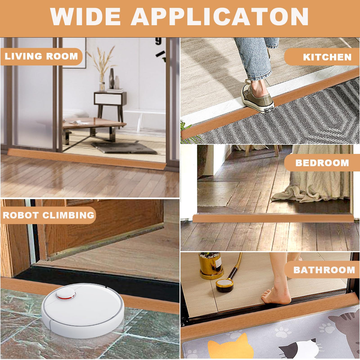 Vinyl Floor Transition Strip Self Adhesive Door Threshold Strip (6.6 Foot)