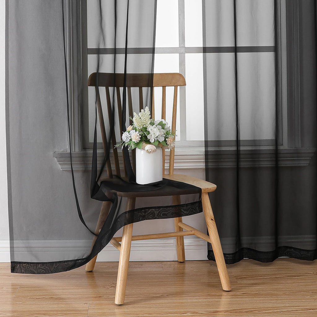Black Sheer Curtains 96 inches Long Window Draperies 2 Panels