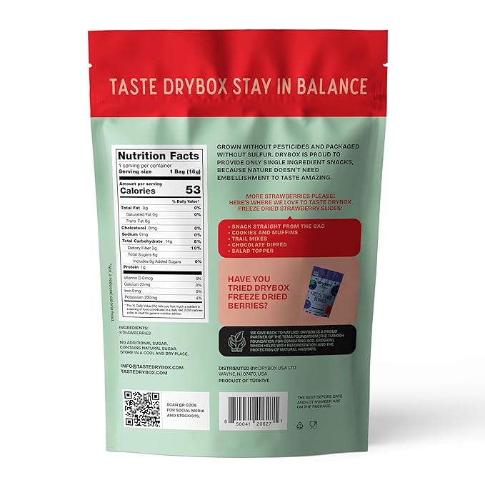 Drybox Freeze Dried Strawberries Sliced | 100% Natural Fruit | Freeze Dried Strawberry Source | No Sugar & Additives | Healthy Snack & Topping for Beverages or Recipes | Non-GMO, Vegan, Gluten Free, 0.56 oz 4 pack
