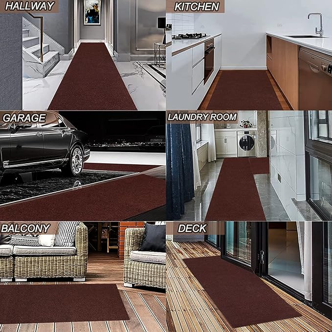 4' x 65' Runner Rugs with Rubber Backing, Indoor Outdoor Utility Carpet Runner Rugs, Chocolate Brown, Can Be Used as Aisle for The RV and Boat, Laundry Room and Balcony