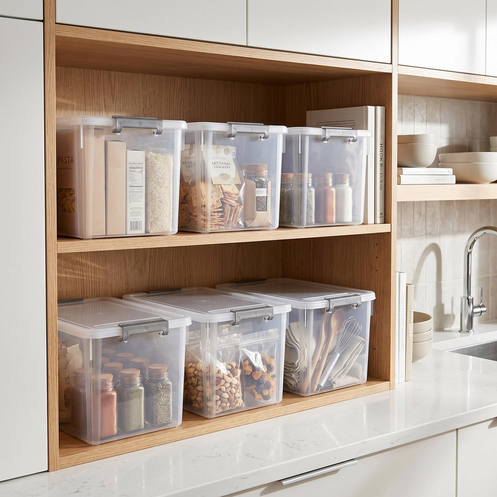 32 QT Plastic Storage Bins with Latching Lids Stackable Storage Containers for Organizing Large Clear Storage Box for Garage (8 Count)