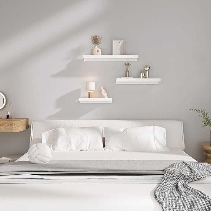 Floating Shelves for Wall, Wall Mounted Shelves with Lip for Storage, Metal Display Shelves for Home Decor, Kitchen/Living Room/Bedroom/Bathroom Shelf, White 12 inch 1 Pack