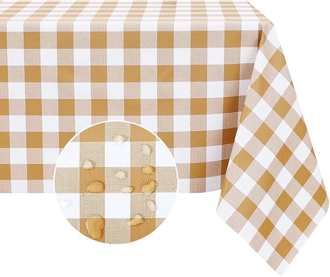 Romanstile Rectangle Vinyl Tablecloth, 100% Waterproof Buffalo Gingham Plastic Table Cloth, Heavy Duty Wipeable Checkered Table Covers for Outdoor, Camping, Picnic, Patio - 54 x 78, Coffee and White