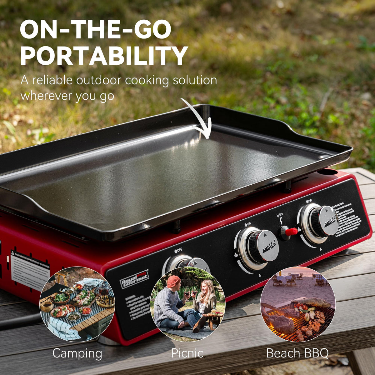 Royal Gourmet PD1301R 3-Burner Tabletop Propane Gas Griddle with Cover