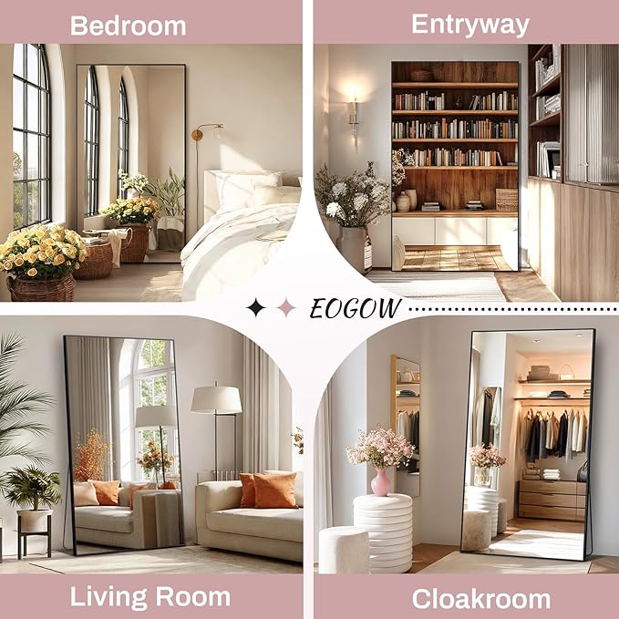 EOGOW 71" x 31" Full Body Mirror,Tempered Glass Shatterproof Full Length Mirror with Stand, Hanging, Wall Mounted Leaning for Bedroom Living Room Entryway