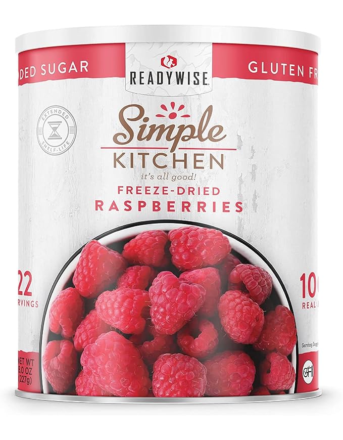 READYWISE - Simple Kitchen Freeze Dried Raspberries, 22 Servings, Vegan, Gluten Free, Healthy Snack, Survival Food, Dried Fruit, Raspberries