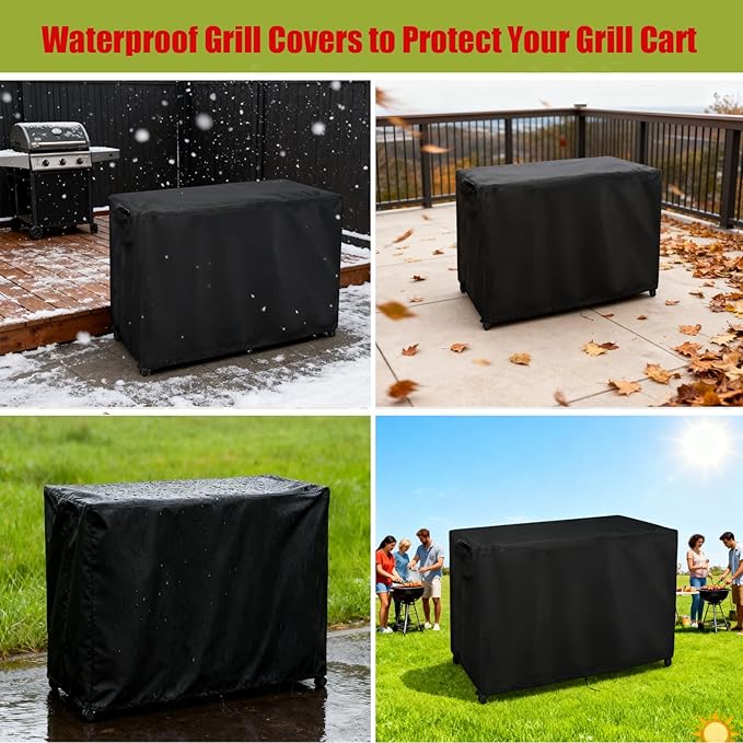 Grill Cart Cover, Outdoor Grill Stand Cover with UV Protection & Windproof Straps,Heavy Duty Covers for Most Standard Grill Carts/Pizza Oven Table -13.8" D x 31.5" W x 35.4" H