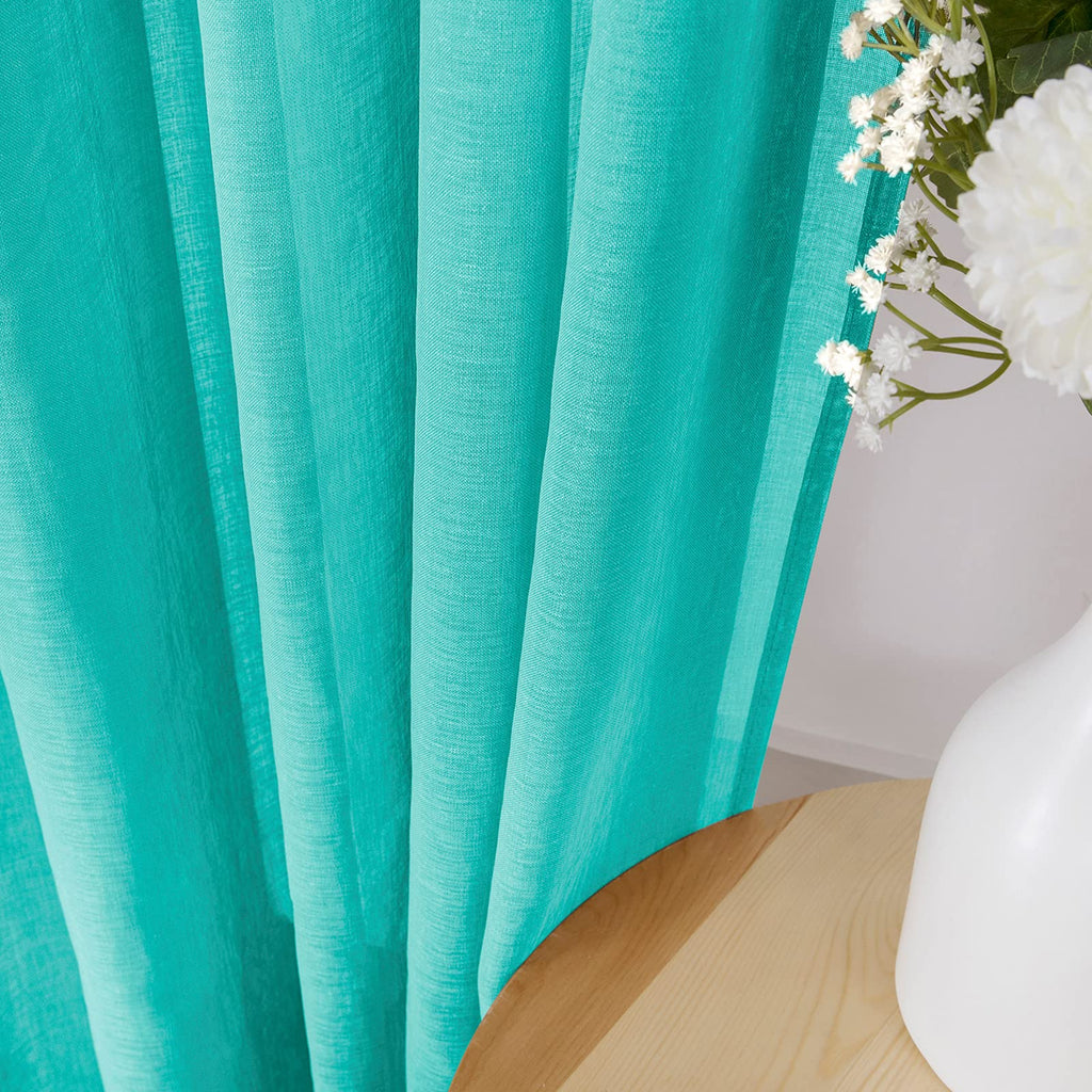 Short Sheer Curtains Linen Textured Bedroom Curtain Sheers Light Filtering Rod Pocket Voile Curtains for Living Room
