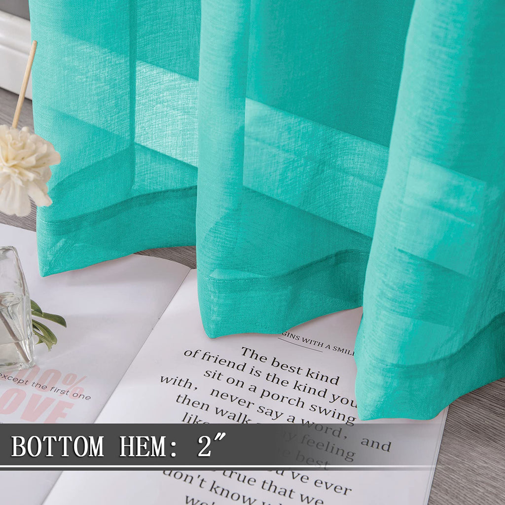 Short Sheer Curtains Linen Textured Bedroom Curtain Sheers Light Filtering Rod Pocket Voile Curtains for Living Room