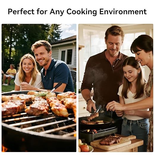Bluetooth Wireless Meat Thermometer with Smart APP, Long Range & Fast Charge, Digital Food Thermometer for Grill, Oven, Smoker, Christmas Perfect Gifts for Men Dad