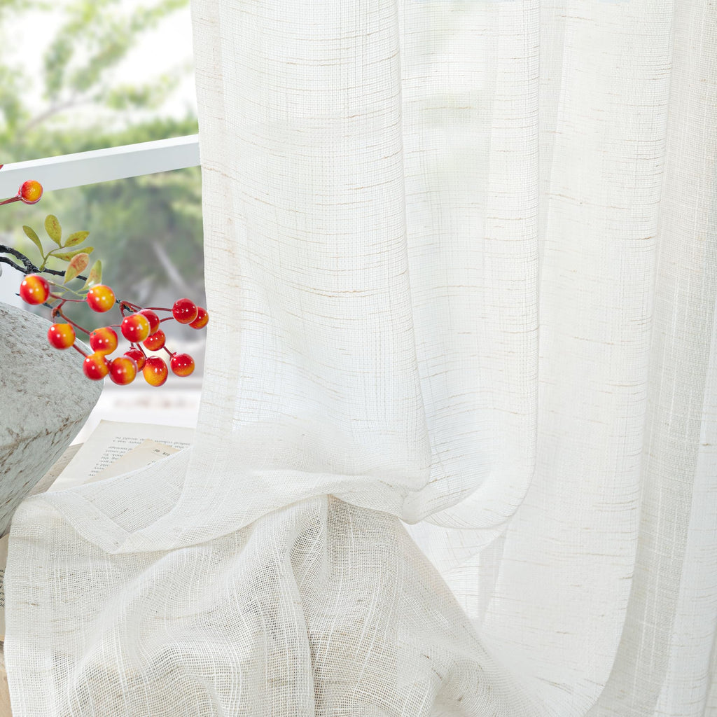 Linen Semi Sheer Curtains 48 Inch Length (2 Count)