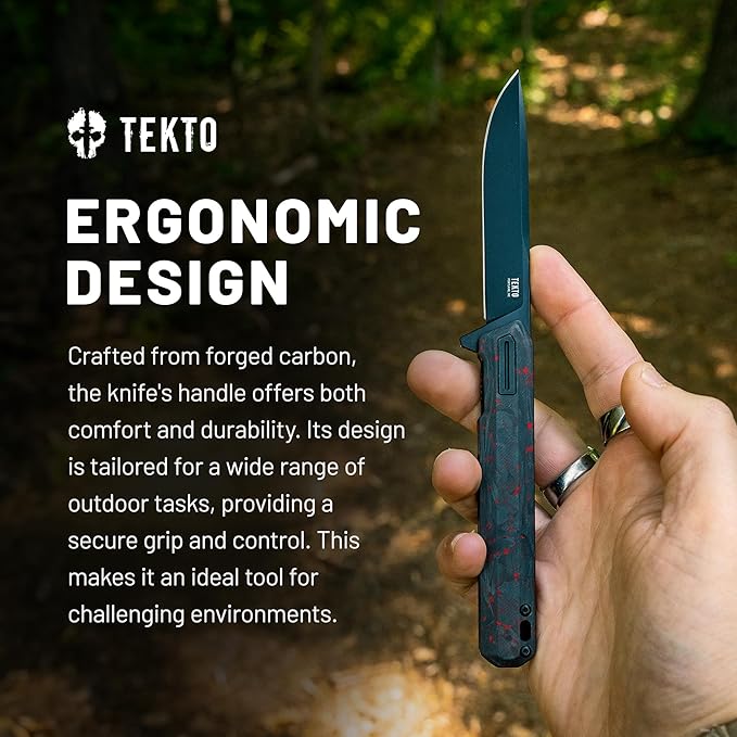 F2 Bravo Folding Pocket Knife - D2 Steel Blade, Ceramic Ball Bearings - EDC - Snap, Swift Flip for Camping - 2.4oz (68g), Forged Ember Handle, Black Titanium Accents (Tactical Patch Included)