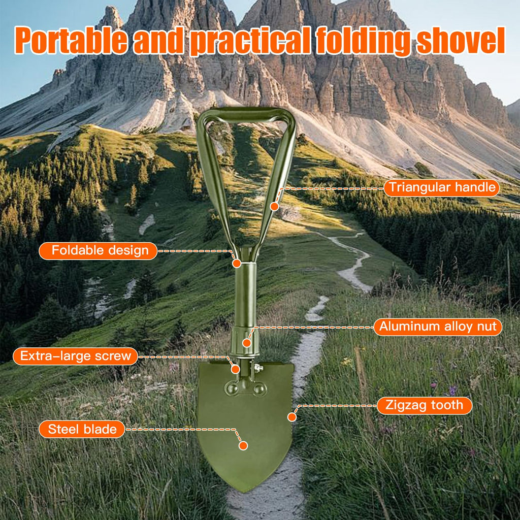 Camping Shovel, 18.5'' Digging Shovel Portable Ergonomic High Carbon Steel Folding Shovel for All Occasions Outdoor Camping Hiking Garden (Green/Silver)