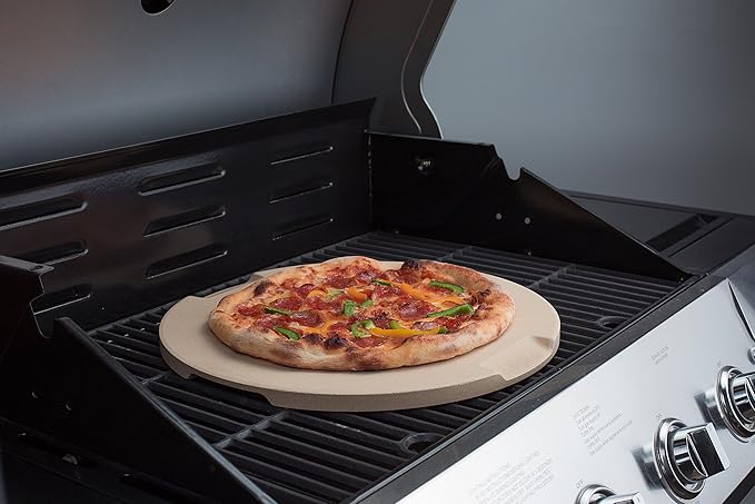 Pizza Stone, 15" Round Pizza Stone for Oven Grill BBQ, Cordierite Baking Stone for Pizza Bread Pie, Unique Built-in 4 Handles Cooking Stone