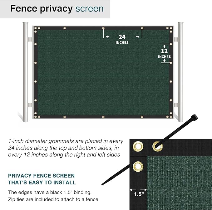 ECOOPTS 8'x116' Privacy Fence Screen Windscreen with Copper Grommets, Fit for Commercial Fence and Residential Garden Outdoor 90% UV Blockage, Cable Zip Ties Included (Green)