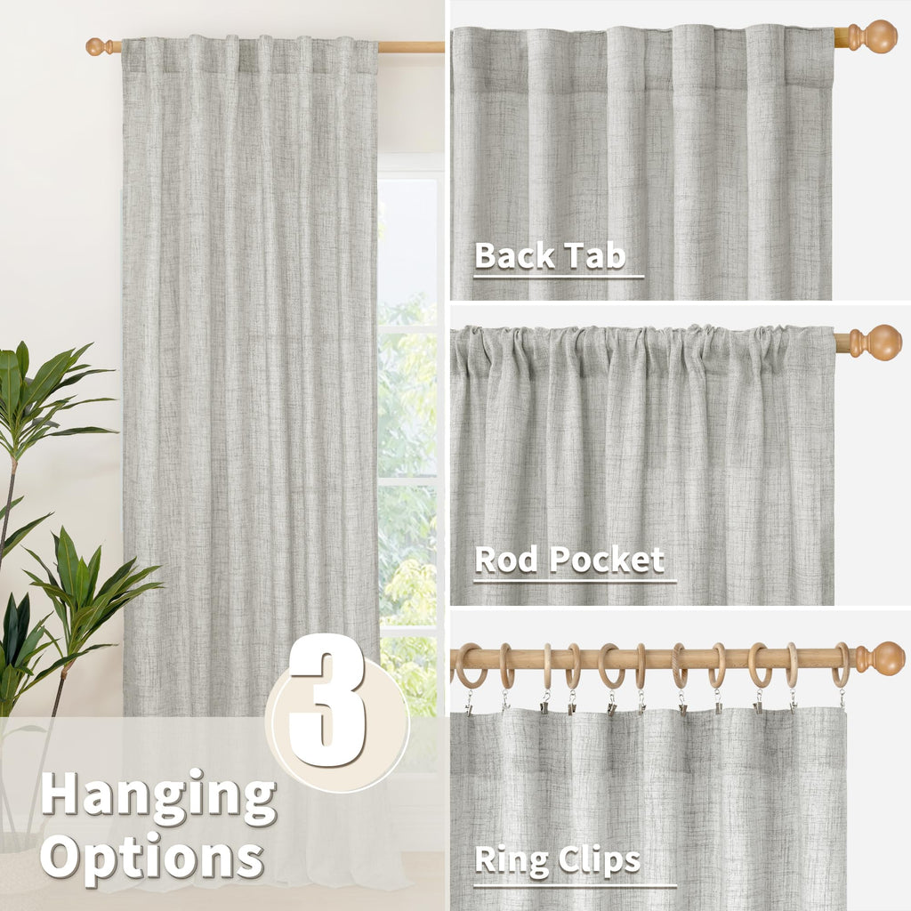 Light Grey Linen Semi Sheer Curtains 80 Inch Length for Living Room (2 Count)