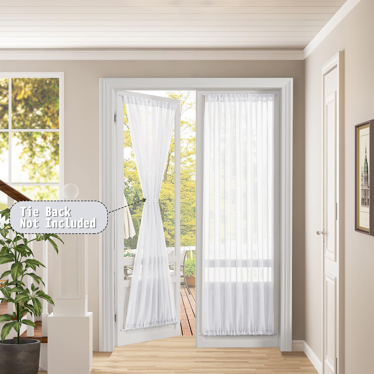 Sheer Door Curtain Closet Linen Textured Curtain Sheers Doorway Light Filtering Voile French Door Rod Pocket Curtains Patio Glass Doors