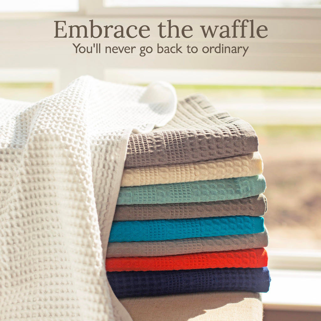 Waffle Hand Towels for Bathroom Quick Dry Towel Super Absorbent Thin 100% Cotton Lint Free (2 Count)