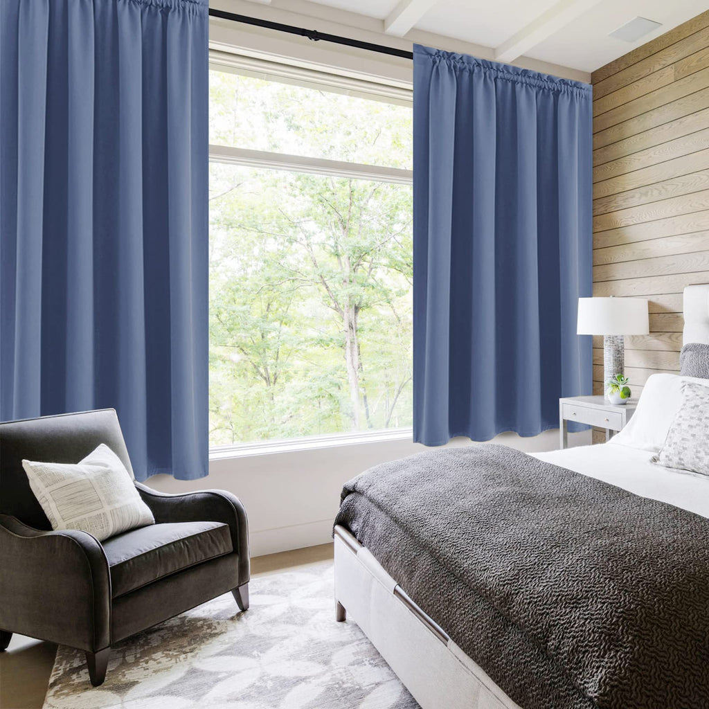 Blackout Curtains for Bedroom 52 x 63 Inch Long Dusty Blue 2 Panels (2 Count)