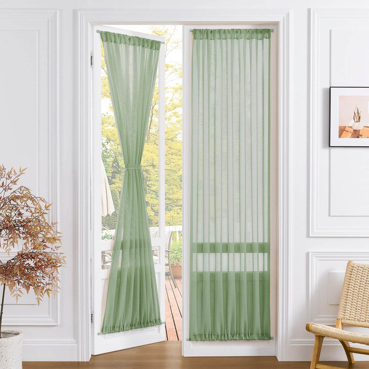 Sheer Door Curtains Closet Linen Textured Curtain Sheers Doorway Light Filtering Voile Patio Glass Door Rod Pocket Curtains French Doors