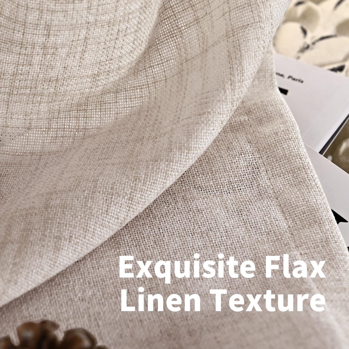 Short Natural Linen Curtains 45 Inch Length 2 Panels Pinch Pleated Light Filtering Textured Window Drapes for Bedroom Kitchen Cafe Privacy Back Tab