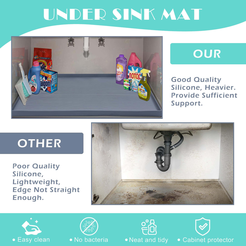 Waterproof Silicone Under Sink Mat 19'' x 12'' Shelf Liner for Kitchen and Bathroom