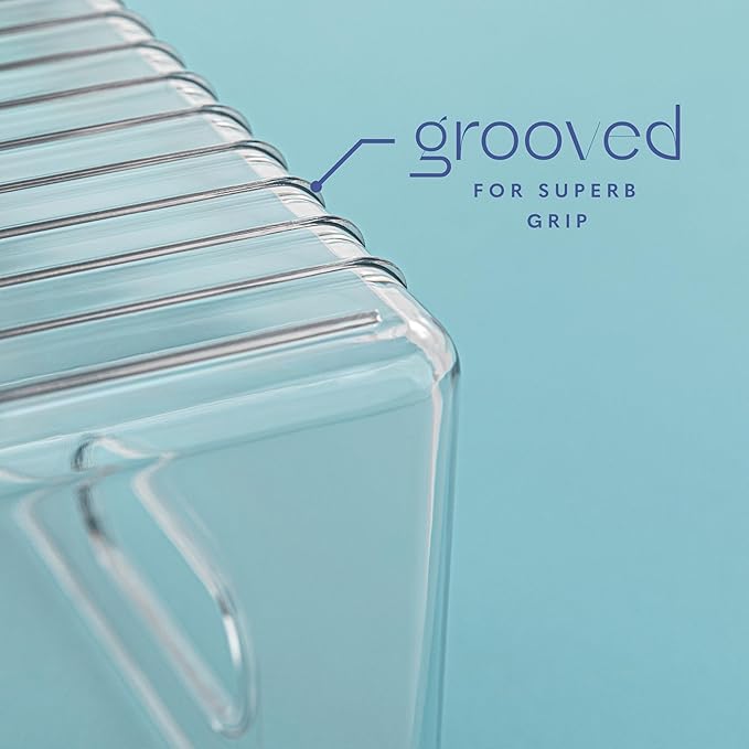 Plastic Food Storage 4 Pack Clear Container Bin with Handles for Organizing Kitchen, Pantry, Refrigerator, Freezer, Pantry, Cabinet, Closet, Bathroom. 14”x4”x5”