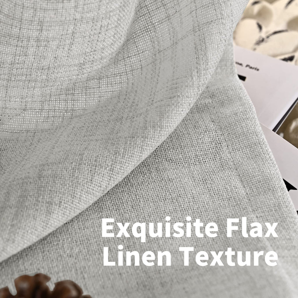 Light Grey Linen Curtains 36 Inch Length for Kitchen Cafe Window (2 Count)