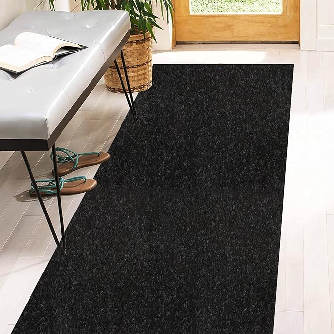 3' x 59' Runner Rugs with Rubber Backing, Indoor Outdoor Utility Carpet Runner Rugs, Black, Can Be Used as Aisle for The RV and Boat, Laundry Room and Balcony