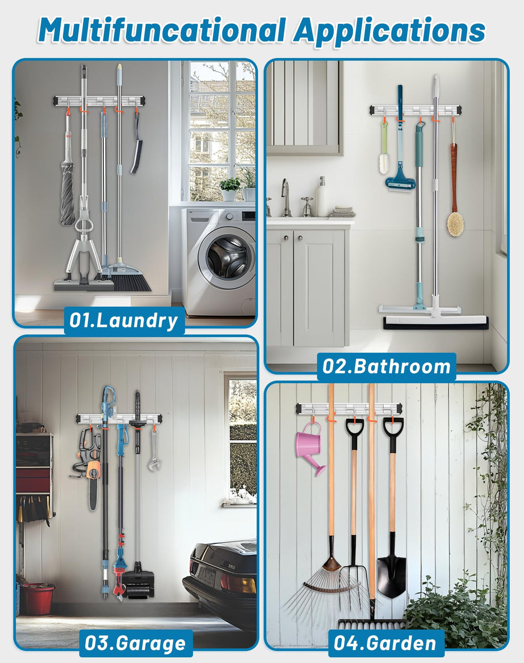 Broom Holder Wall Mounted Garden Tool Rack Organizer