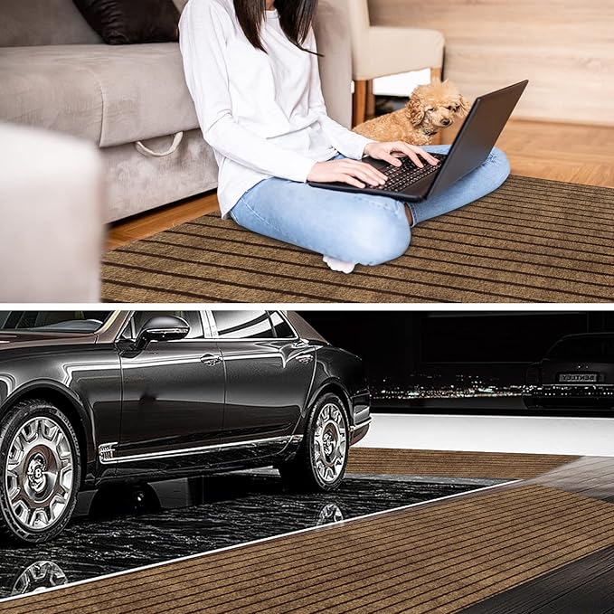 3' x 70' Runner Rugs with Rubber Backing, Indoor Outdoor Utility Carpet Runner Rugs, Stripe Brown, Can Be Used as Aisle for The RV and Boat, Laundry Room and Balcony