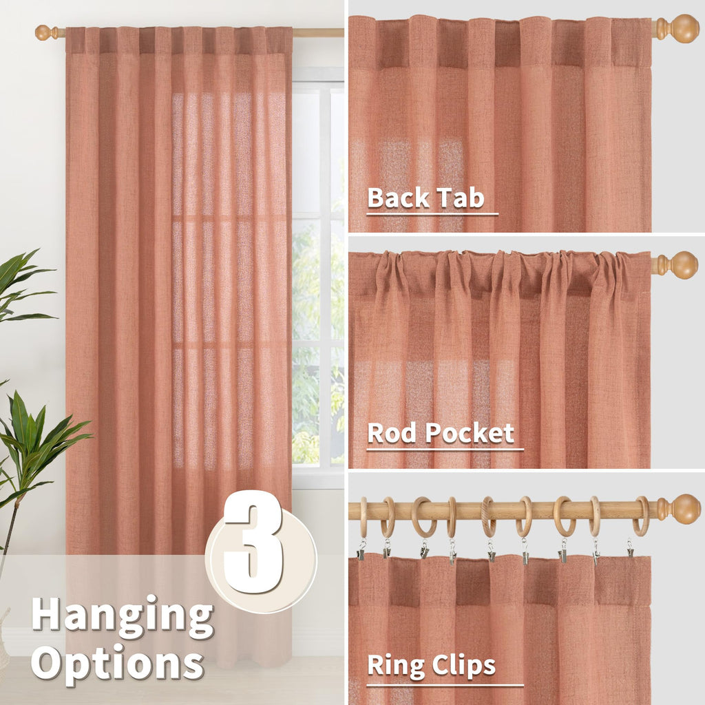 Terracotta Linen Semi Sheer Curtains 80 Inch Length 2 Panels (2 Count)