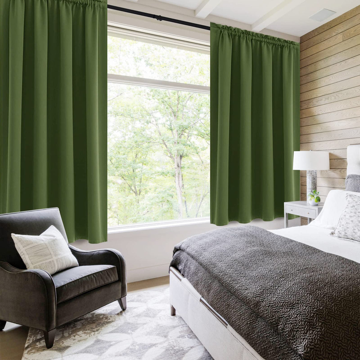Blackout Curtains for Bedroom 52 x 45 Inch Long Olive Green 2 Panels (2 Count)