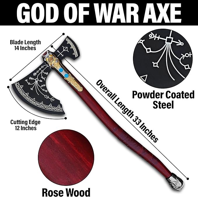 WAZIR Crafts 35" Handmade Kratos Viking Axe, God of War, Viking Axe, Cosplay Axe, Cosplay Armor, Cosplay Weapon, Prop, Replica, Kratos Weapon, (WCA-026)