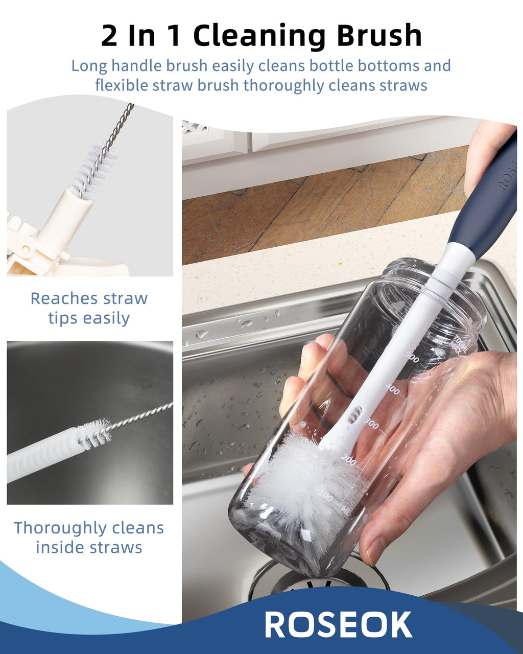 2 in 1 Bottle Brush with Straw Cleaner Brush (2 Count)