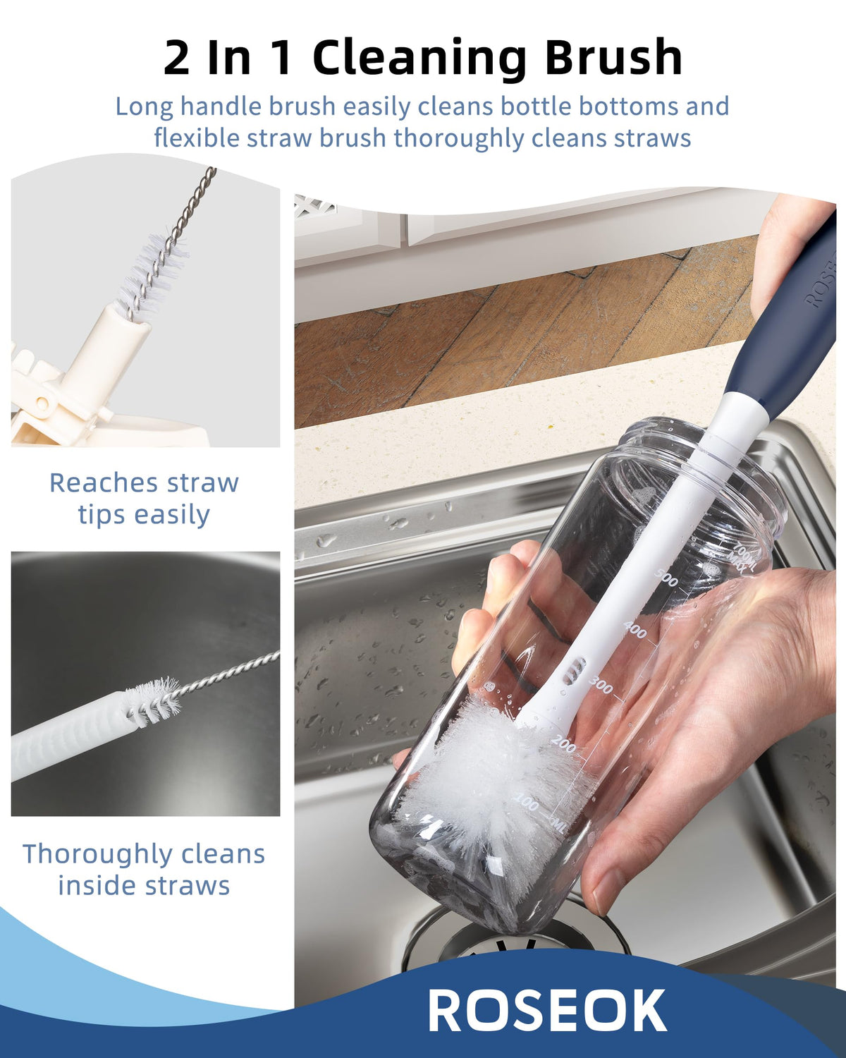 2 in 1 Bottle Brush with Straw Cleaner Brush (2 Count)