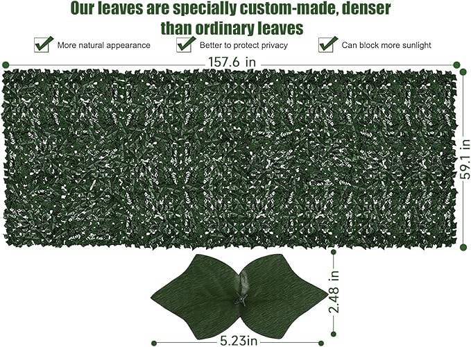Faux Ivy Privacy Fence Screen Outdoor Expandable Artificial Greenery Roll Fake Hedge Wall Patio Green Plastic Leaf Plant Vine Grass Panels Gate Covering Garden Yard Balcony (158.0 X 60.0 in)