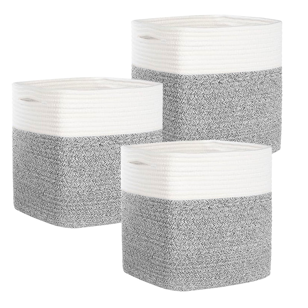 3PACK Cotton Rope Square Basket with Handles for Shelves