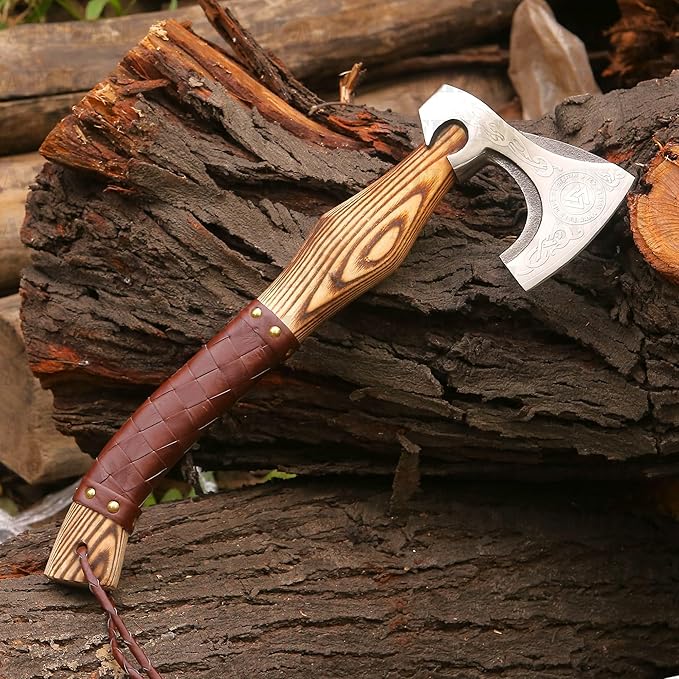 Viking Axe Gift Vikings Knife with Sheath | Hand Forged Real Handmade Outdoor Hunting Camping Axes and Hatchets | Viking Gifts for Men (Ax-05)