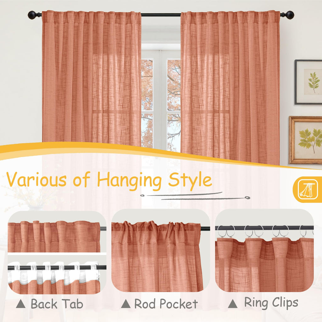 Burnt Orange Linen Curtains 48 Inches Long (2 Count)
