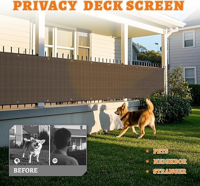 2.5' x 90' Balcony Privacy Screen Fence Cover with Zip Ties Grommets for Apartment Patio Porch Deck Backyard Outdoor (Brown)