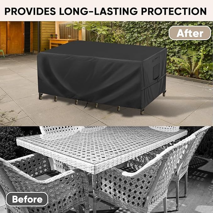 BALEINE Patio Furniture Covers, 108×82 Outdoor Furniture Cover Waterproof, Heavy Duty Oxford Patio Table Cover for Outdoor Table, Chair, Sofa, Desk (Black 108"L×82"W×28"H)