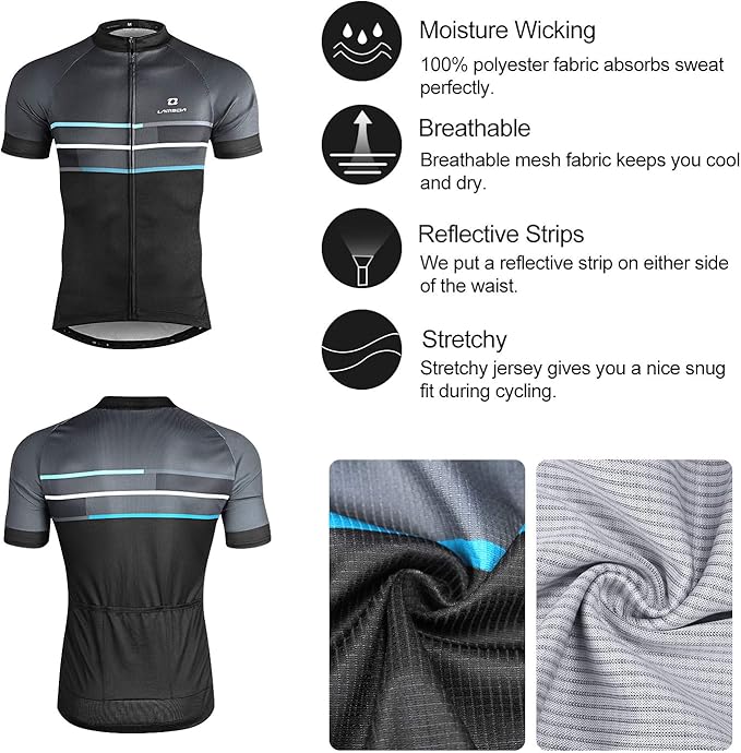 LAMEDA Men's Cycling Jersey Breathable Lightweight Bike Jersey Short Sleeve Quick Dry Moisture Wicking Biking Shirts