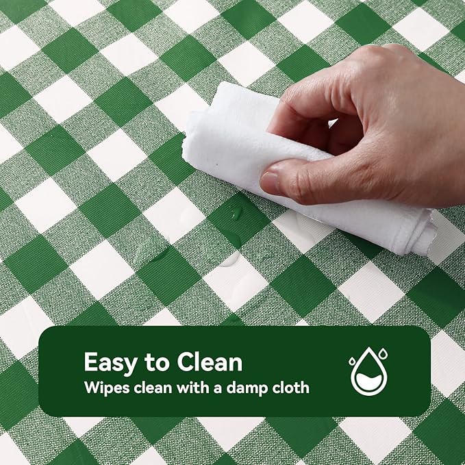 Romanstile Square Vinyl Tablecloth, 100% Waterproof Buffalo Gingham Plastic Table Cloth, Heavy Duty Wipeable Checkered Table Covers for Outdoor, Camping, Picnic, Patio - 54 x 54, Green and White