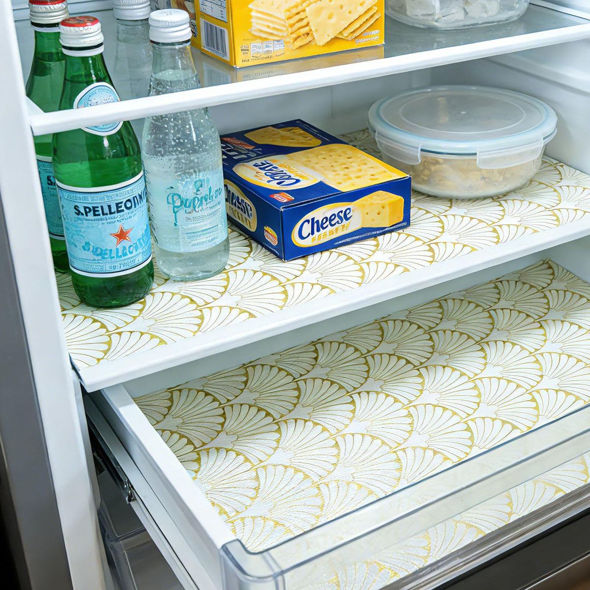 Shelf Liners Non Adhesive Gold Background White Fan (2778.56 sq in sq in)