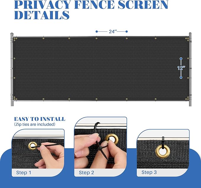 ECOOPTS 4'x286' Privacy Fence Screen Windscreen with Copper Grommets, Fit for Commercial Fence and Residential Garden Outdoor 90% UV Blockage, Cable Zip Ties Included (Black)