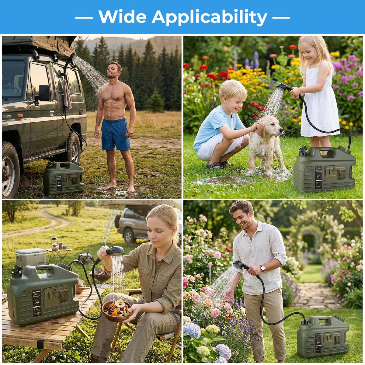 Portable Camping Shower Kit with 5 Gallon Water Jug, 8000mAh Rechargeable Shower Pump IPX8 Waterproof, 5 Pressure Modes, BPA Free Water Container for Camping, Hiking, Beach, Pet Bathing, Car Washing