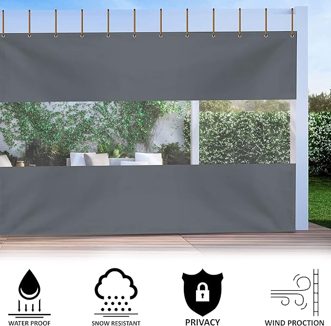 Covers & all Outdoor Clear Panel Curtain, 12 oz Vinyl Outdor Curtains for Patio, Waterproof & Weather Resistant Tarp with Brass Grommets for Pergola, Porch, Gazebos, Balcony (12' H x 10' W feet, Gray)