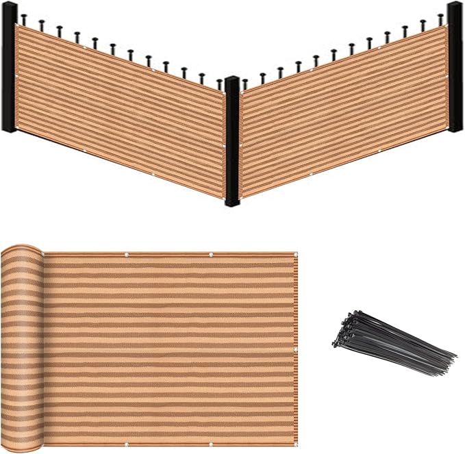 Eden's Decor Balcony Privacy Screen Brown/Khaki 3'x 49' Cover Mesh Windscreen Weather-Resistant UV Protection for Backyard Deck, Patio, Balcony, Pool, Porch, Fence, Railing, Gardening