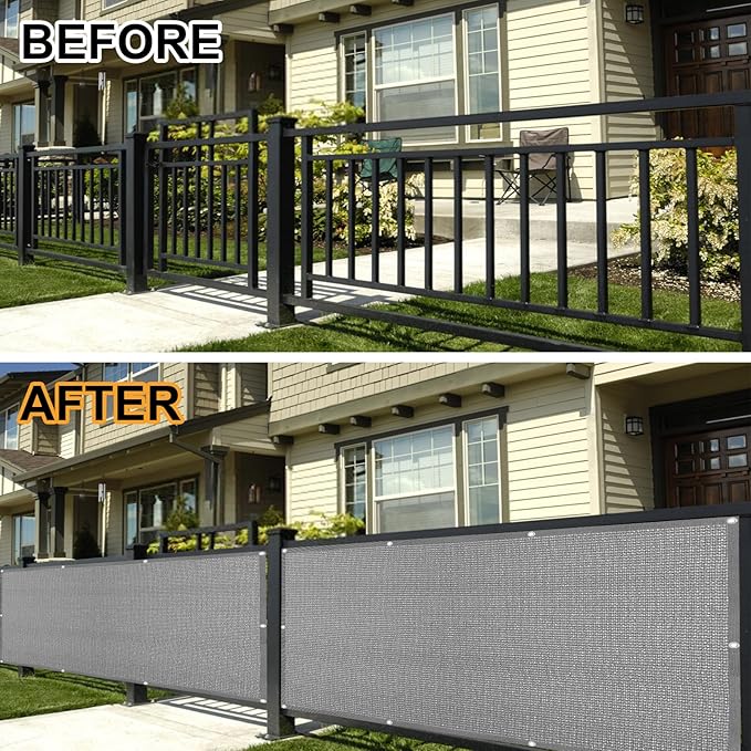 Eden's Decor Balcony Privacy Screen Grey 3'x 12' Cover Mesh Windscreen Weather-Resistant UV Protection for Backyard Deck, Patio, Balcony, Pool, Porch, Fence, Railing, Gardening